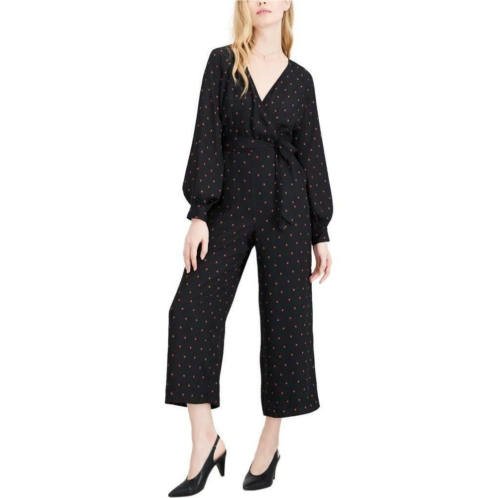 Maison Jules Women's 6 Jumpsuit Black Ladybug Surplice Neck Wide Leg Jumpsuit 6 - Picture 1 of 11
